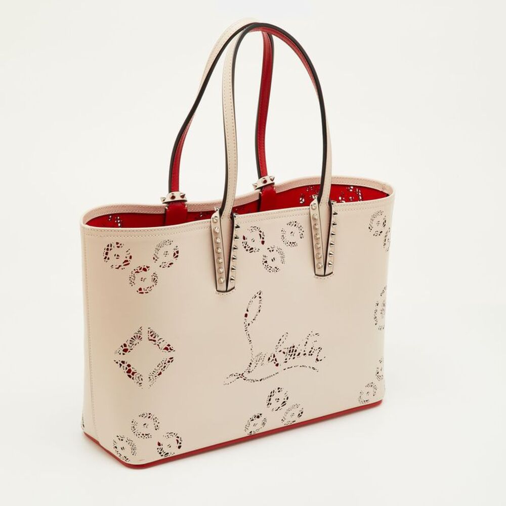 Christian Louboutin Cabata Small Beige Perforated Leather Spikes Shopper Tote - Picture 3 of 7